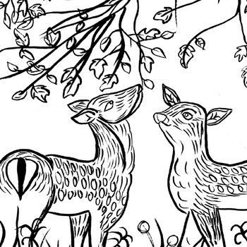 Preview of Deer In The Woods Coloring Book Page For Teens and Adults