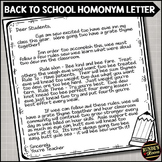 Homonym Grammar Activity Back to School Letter