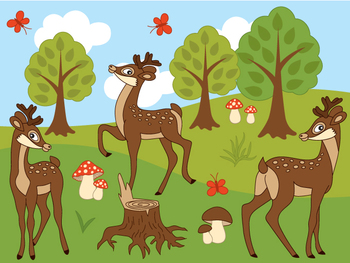 Deers Clipart Digital Vector Deer Mushroom Tree Forest Clip Art