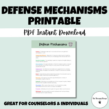 Preview of Defense Mechanisms Printable
