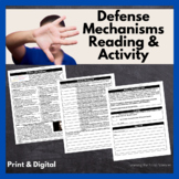 Defense Mechanisms Reading, Scenario Worksheet, & Activity