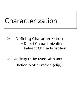 Preview of Defining Characterization & Identifying Elements of Characterization