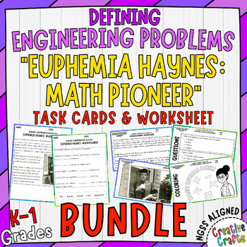 Preview of Defining Engineering Problems - Euphemia Haynes Reading Task cards & Worksheets