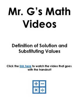 Preview of Defining Solutions and Substituting Values Video, Guided Notes and Worksheet