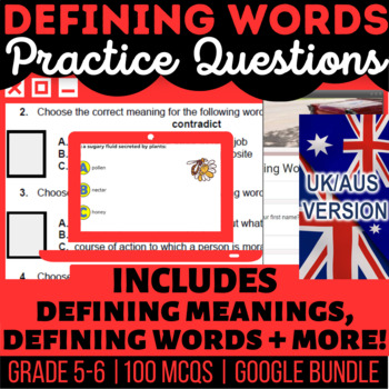 Preview of Defining Words Fillable Editable Presentations Self Grading Forms UK/AUS English