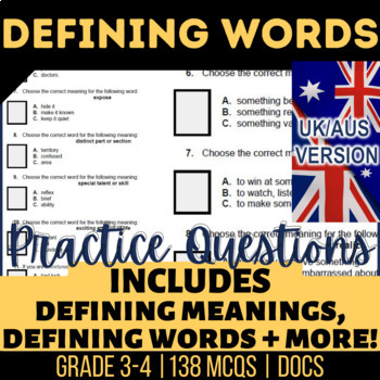 Preview of Defining Words Fillables: Accurately Define Meanings UK/AUS English Year 4-5