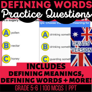 Preview of Defining Words Interactive Review: Define Word and Meanings UK/AUS Spelling