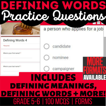 Preview of Defining Words Language Arts Homework | Multiple Choice Questions | Google Forms