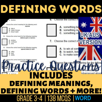 Preview of Defining Words Workbook: Define Word and Meaning UK/AUS Spelling (Word)