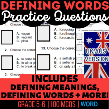 Preview of Defining Words Workbook: Define Words and Meanings UK/AUS Spelling