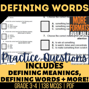 Preview of Defining Words Worksheets | Vocabulary Multiple Choice Questions 3rd-4th Grade