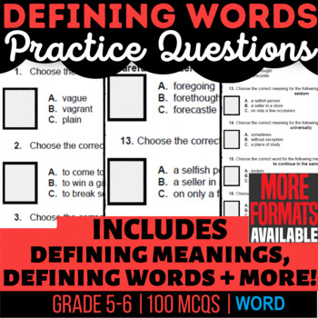 Preview of Defining Words Worksheets: Define Words and Meanings 5th-6th Grade (Word)