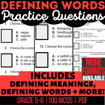 Preview of Defining Words Worksheets | 5th-6th Grade Grammar