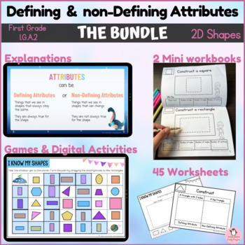 Preview of Defining non-defining attributes 2D shapes digital printable acitivities 1st gr