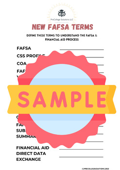 Preview of Defining the NEW FAFSA & Financial Aid Terms for CCRM, AVID, College Prep