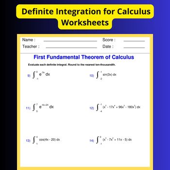 Preview of Definite Integration for Calculus Worksheets