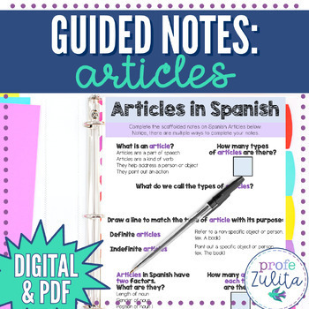 Preview of Definite and Indefinite Articles in Spanish Guided Notes for Students