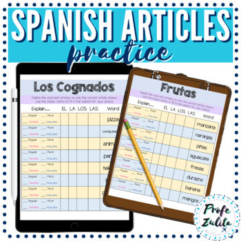 Preview of Definite and Indefinite Articles in Spanish Practice Pages | Digital & PDF