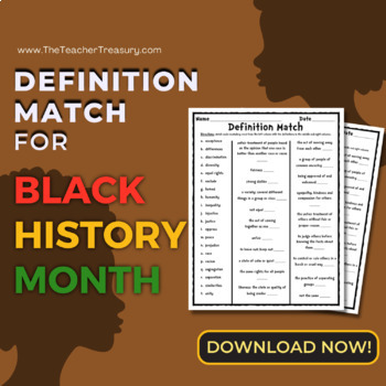 Preview of Definition Match: 20 Vocabulary Words for Black History Month and MLK Day