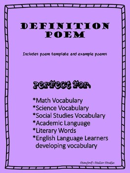 Preview of Definition Poem Content Vocabulary Math Science Social Studies Academic Language