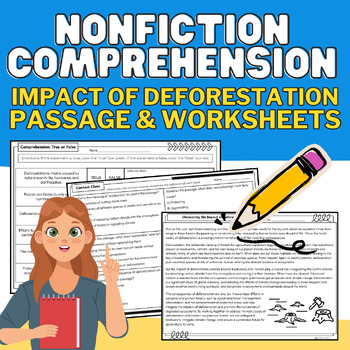 Preview of Deforestation Middle School Nonfiction Comprehension & Earth Day No Prep Packet
