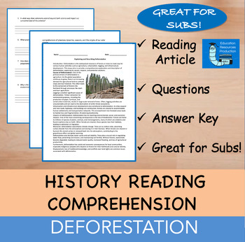 Preview of Deforestation - Reading Comprehension Passage & Questions