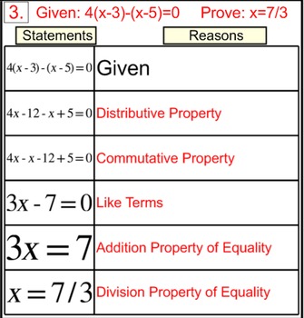 Preview of Degree 1 Equation Proofs in 2 Column Tables, Intro + 5 Assignments for SMART