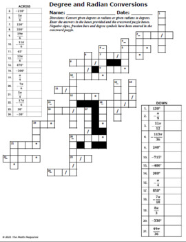 Preview of Degree Radian Conversions Crossword Puzzle Task Project Review Trigonometry