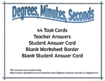 Preview of Degrees, Minutes, Seconds {44 Task Cards}
