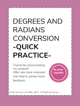 Preview of Degrees and Radians Conversion:  Quick Practice Freebie