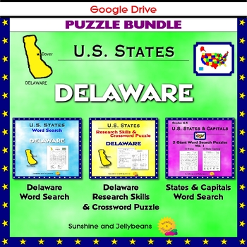 Delaware Puzzle BUNDLE Word Search Crossword Activities US States