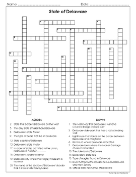 Delaware Research Skills Crossword Puzzle U S States Geography