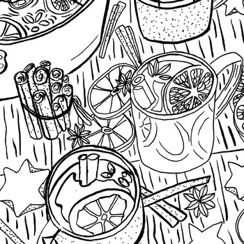 Preview of Delicious Mulled Wine Coloring Book Page For Teens and Adults