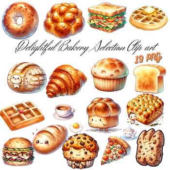 Preview of Delightful Bakery Selection Clip art(A0125)Watercolor Illustration Printable