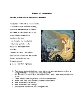 Preview of Demeter´s Prayer to Hades (pair text with Flowers for Algernon) poetry analysis