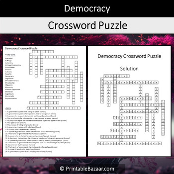 Democracy Crossword Puzzle Worksheet Activity by Crossword Corner