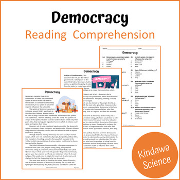 Preview of Democracy Reading Comprehension Passage and Questions - PDF