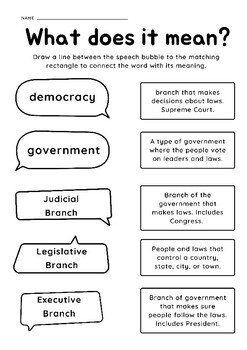Preview of Democracy Vocab match and define