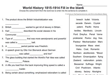 Preview of Democracy and Progress 1815 to 1914 - Fill in the Blank VOCAB quiz