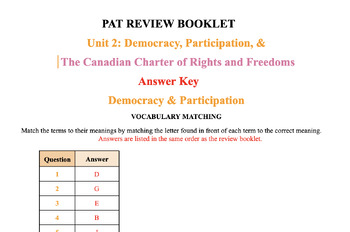 Preview of Democracy & the Charter Prep ANSWER KEY - Alberta Grade 6 Social Studies