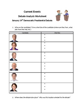 Democratic Presidential Debate Viewing Guide By Social Studies Market