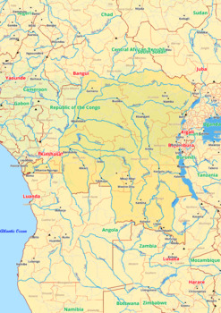 Preview of Democratic Republic of the Congo map with cities township counties rivers roads