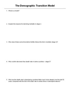 demographic transition critical thinking activity answer key
