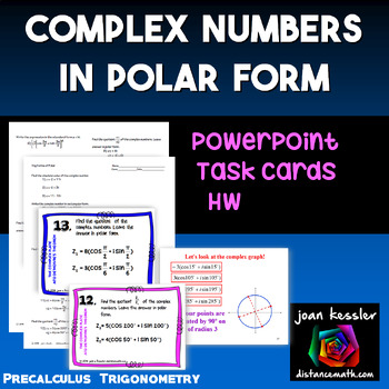 Preview of Complex Numbers in Polar Forms Task Cards PowerPoint plus HW