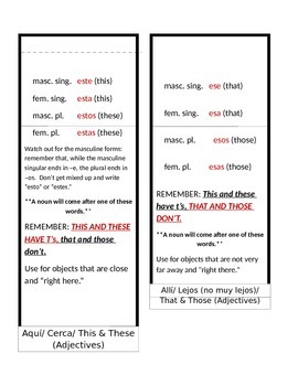 Preview of Demonstrative Adjectives and Pronouns Foldable