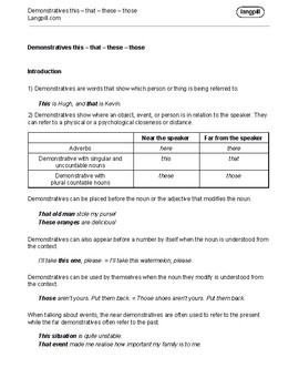 demonstratives this that these those worksheet by langpill english