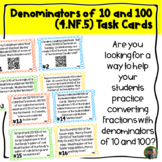 4.NF.5 Denominators 10 and 100 Task Cards with and without