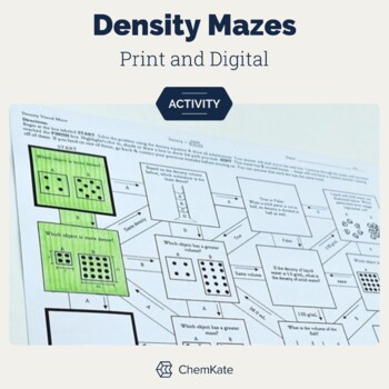 Preview of Density Calculations and Conceptual Visual Activity Worksheet Maze Print Digital