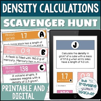 Preview of Density Calculation Problems Scavenger Hunt Activity / Digital and Printable