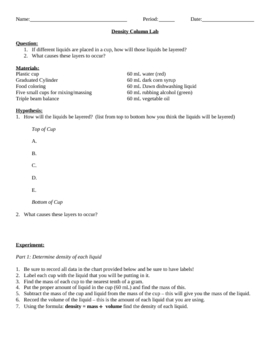 Preview of Density Column Lab